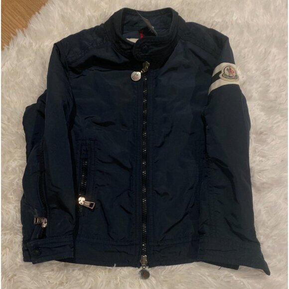 Moncler Blue Biker Jacket Navy Polyamide Logo Coat Size 110cm 5 Years - Picture 1 of 8